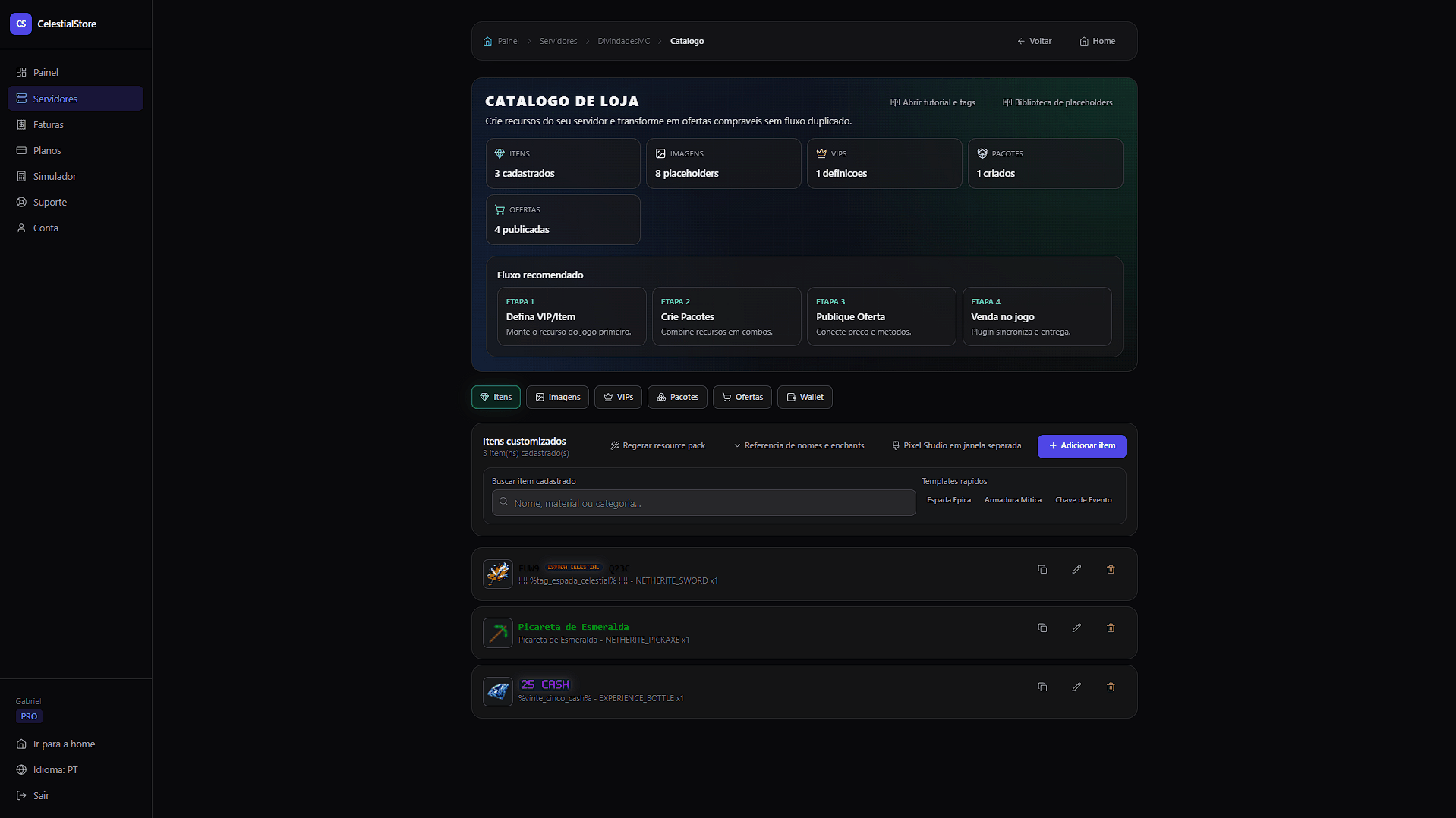 Cadastro visual de item customizado